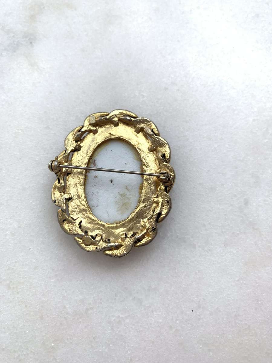 Antique Hand Painted Porcelain Brooch Set In Gilt Metal Frame #ML767 R999.00 Dimensions: 40mmx50mm