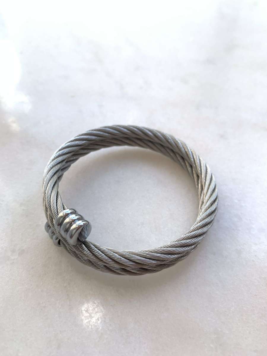 Silver Colour Double Wrap Bracelet With Rope Design With Capped Ends