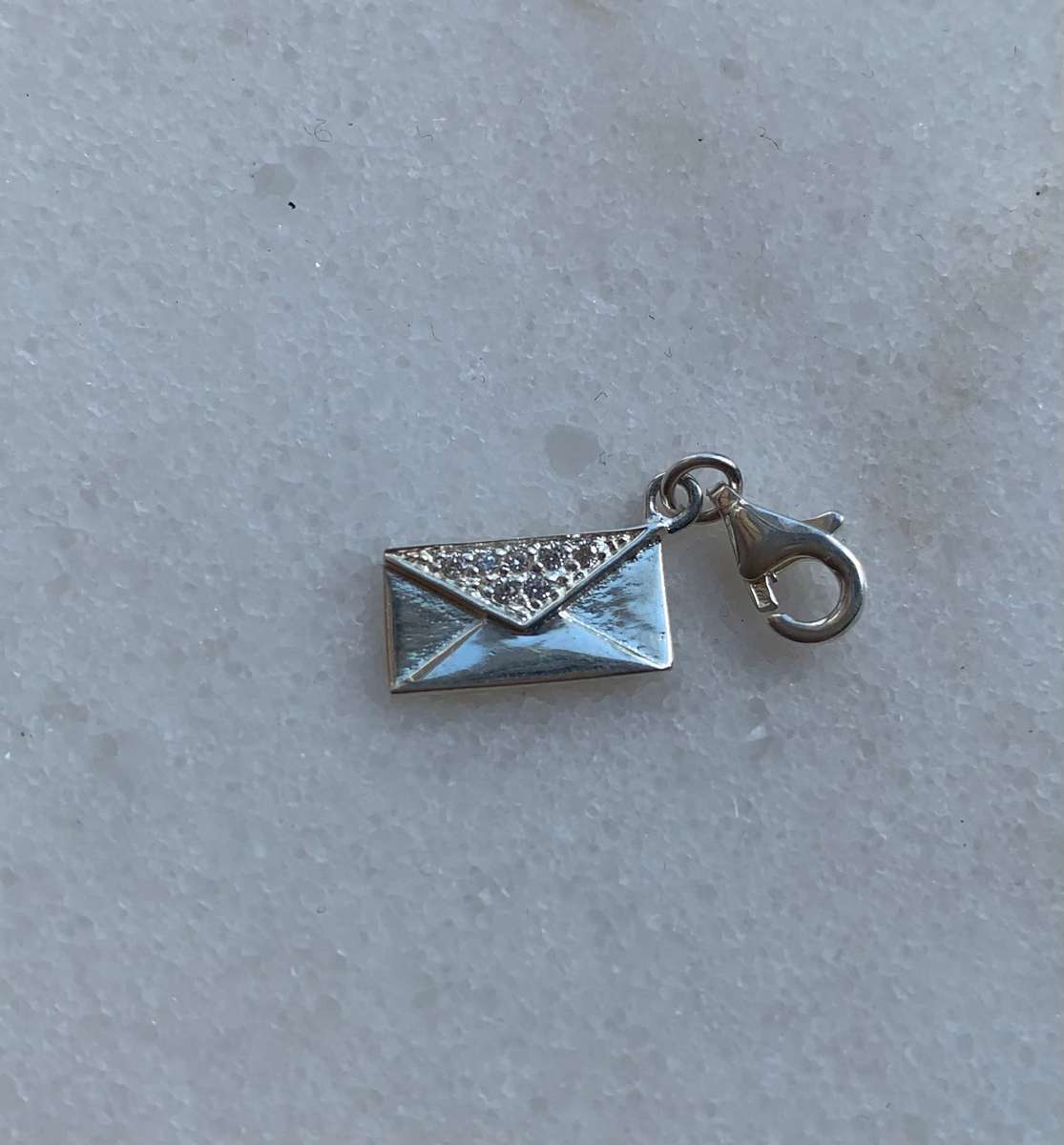 925 Silver Envelope Charm With White Coloured Pave Style Stone on Sealing Flap and dot detail on ...