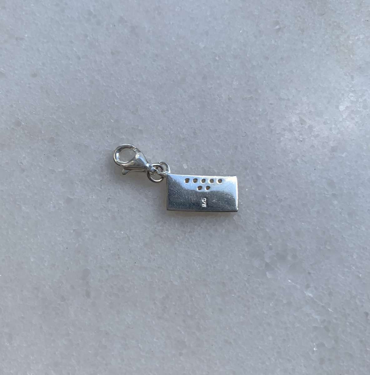 925 Silver Envelope Charm With White Coloured Pave Style Stone on Sealing Flap and dot detail on ...
