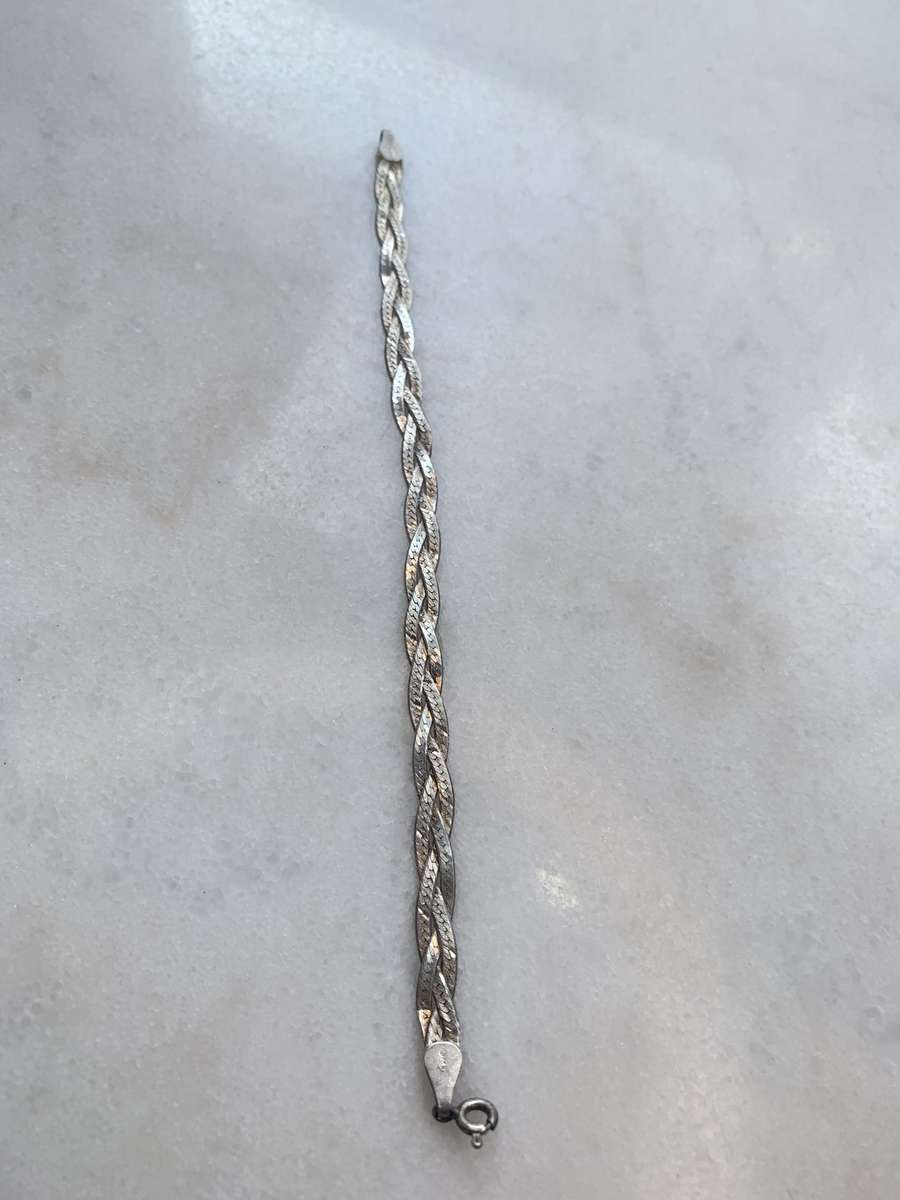 Bracelet - 925 Silver Plaited Flax Link Design. Stamped Italy 925 #ML832