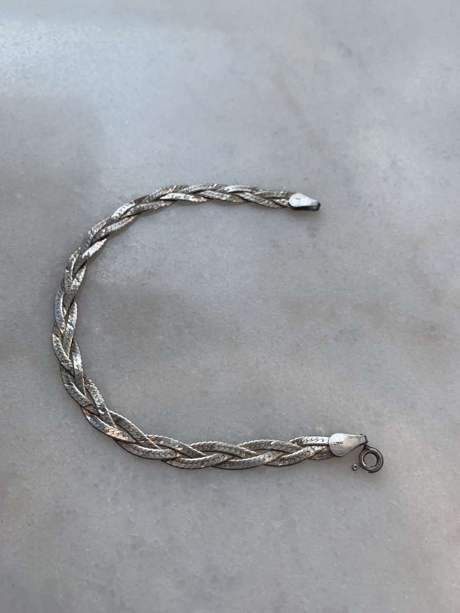 Bracelet - 925 Silver Plaited Flax Link Design. Stamped Italy 925 #ML832