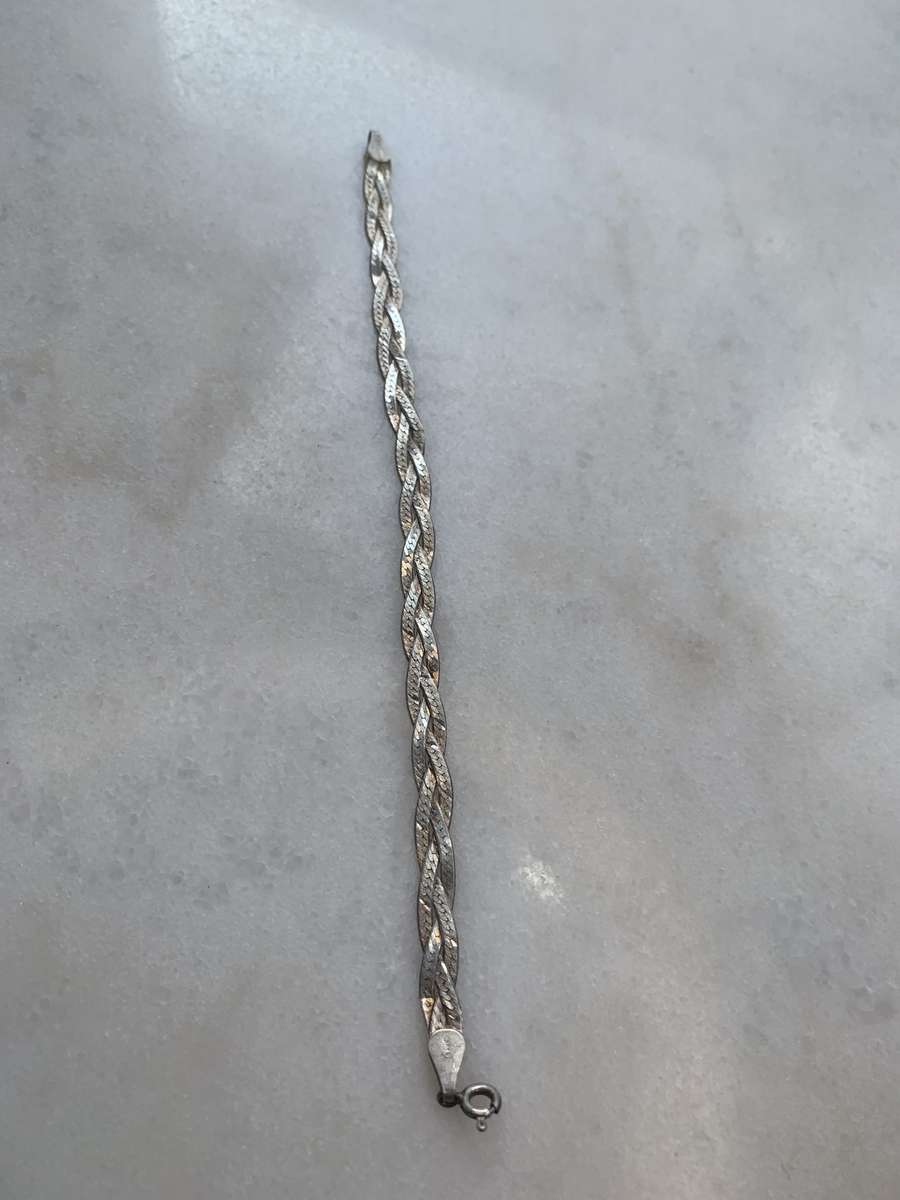 Bracelet - 925 Silver Plaited Flax Link Design. Stamped Italy 925 #ML832
