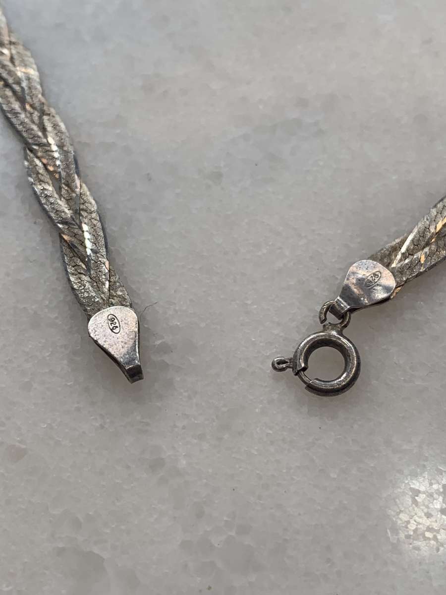 925 Silver Plaited Flat Link Necklace/Choker with Heart Shape on V. #ML834 R495.00