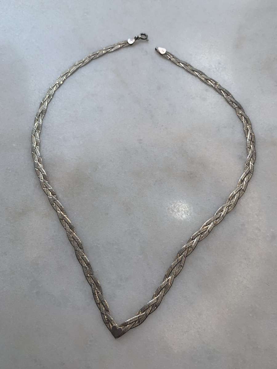 925 Silver Plaited Flat Link Necklace/Choker with Heart Shape on V. #ML834 R495.00