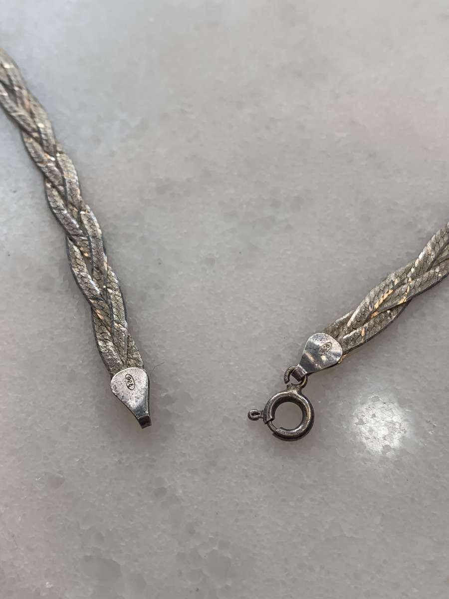 925 Silver Plaited Flat Link Necklace/Choker with Heart Shape on V. #ML834 R495.00