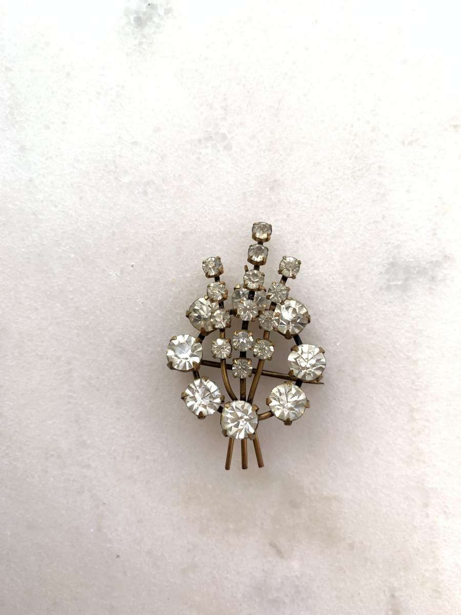 Gold Colour Bouquet of Diamante on Gold Stick Brooch
