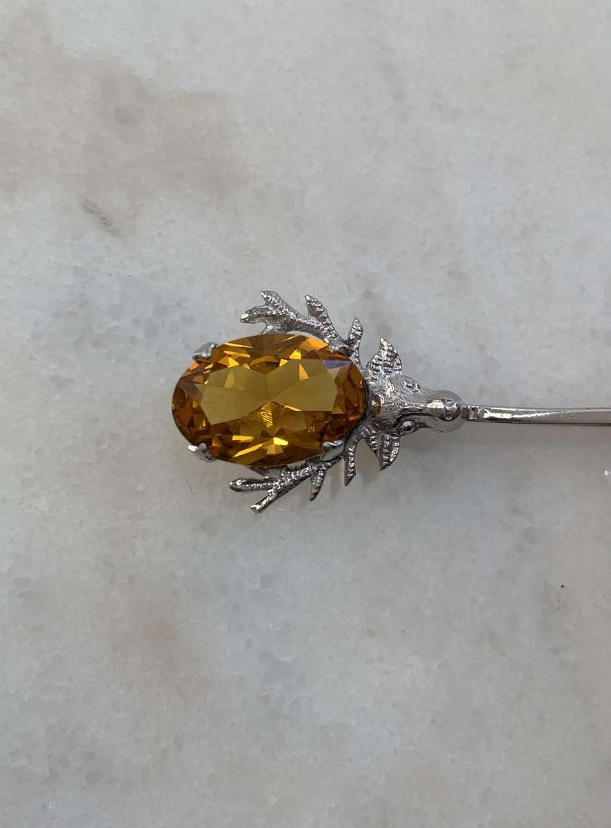 Sterling Silver Lapel Pin/Brooch With Orange/ Gold Colour Bead. Stem Is Slightly Bent #ML902 R245