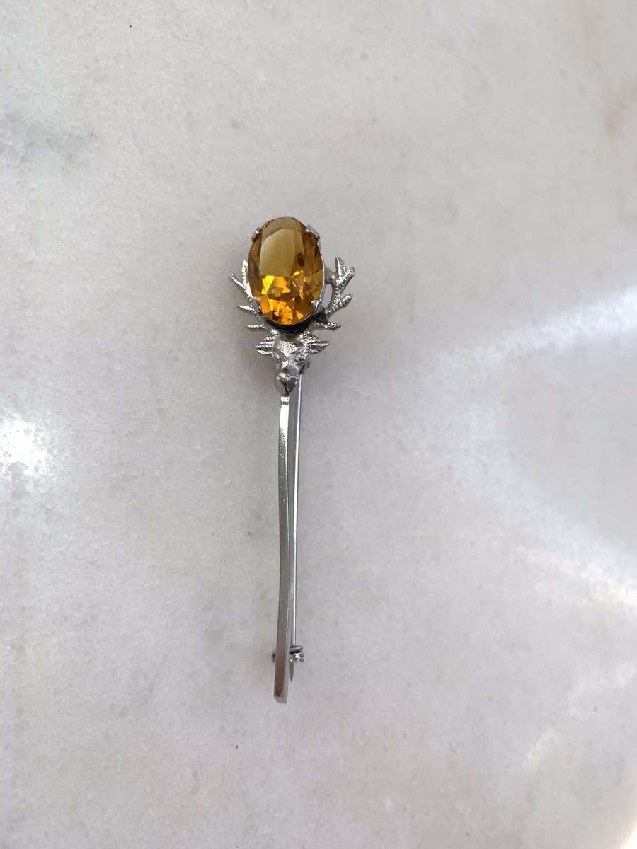 Sterling Silver Lapel Pin/Brooch With Orange/ Gold Colour Bead. Stem Is Slightly Bent #ML902 R245