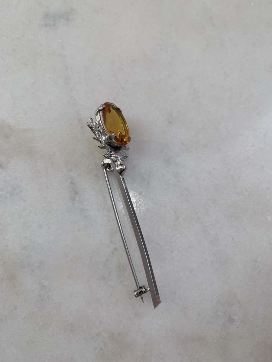 Sterling Silver Lapel Pin/Brooch With Orange/ Gold Colour Bead. Stem Is Slightly Bent #ML902 R245