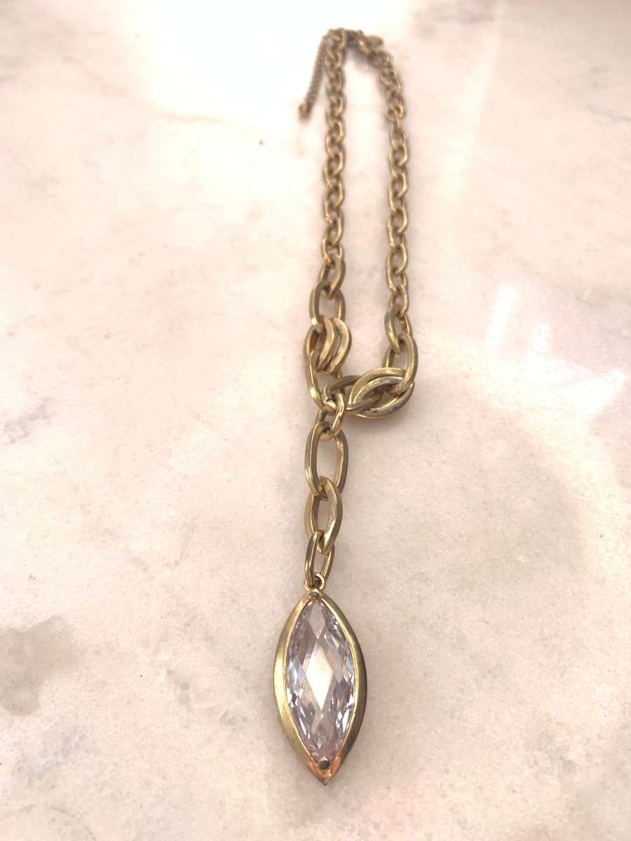 Gold Plated Honey Branded Necklace With Large White Marquise Shaped Bead #ML917 R245.00 | Dimensi...