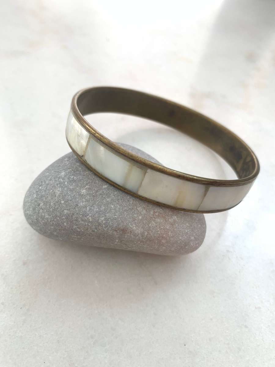 Brass Coloured Bracelet With  Shell Style Pave Inserts #ML919 R145.00 | Dimensions: 69mm D