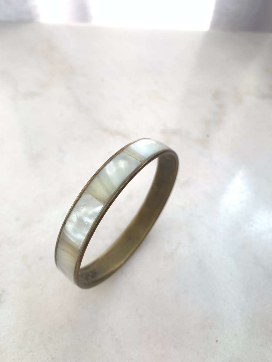 Brass Coloured Bracelet With  Shell Style Pave Inserts #ML919 R145.00 | Dimensions: 69mm D