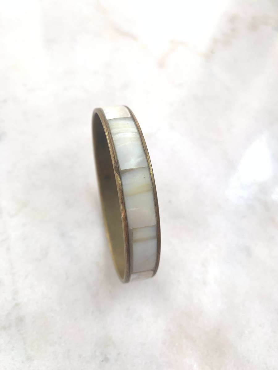 Brass Coloured Bracelet With  Shell Style Pave Inserts #ML919 R145.00 | Dimensions: 69mm D