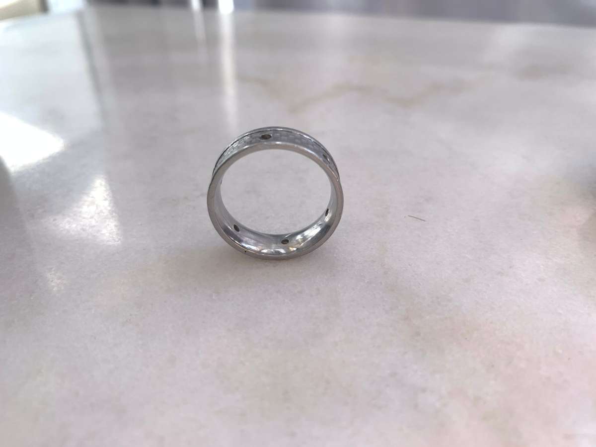 Ring- Silver Plated Band With Checked Pattern & Holes #ML928 R195.00 | Dimensions: Ring Size T