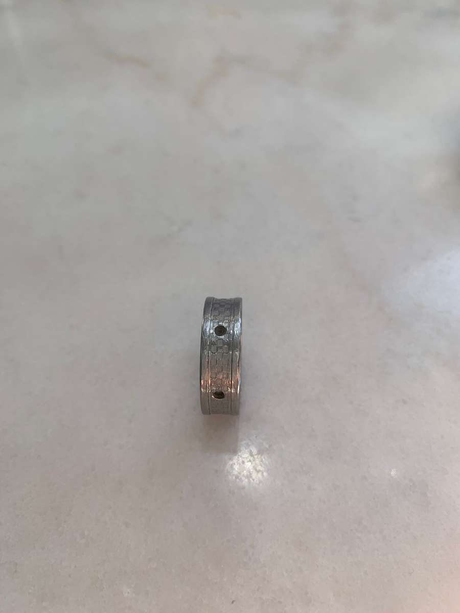 Ring- Silver Plated Band With Checked Pattern & Holes #ML928 R195.00 | Dimensions: Ring Size T