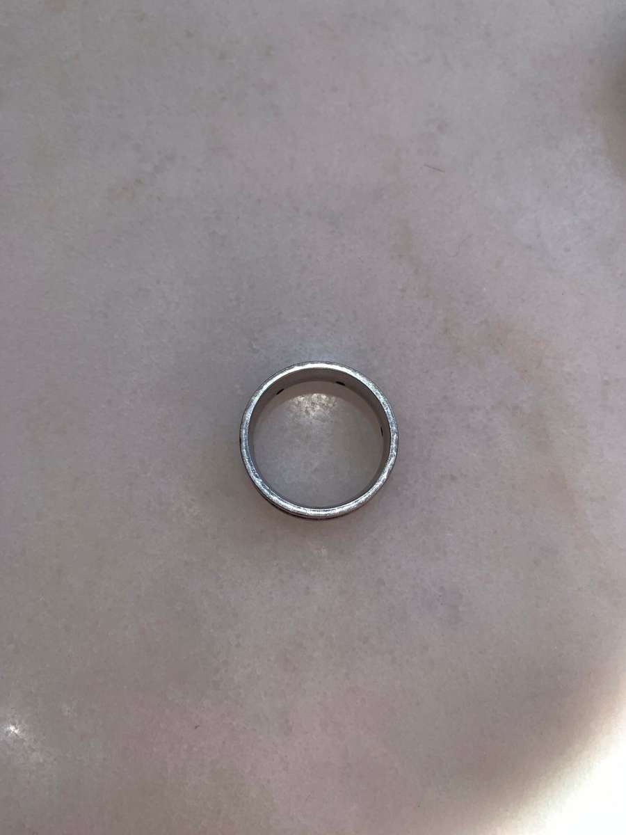 Ring- Silver Plated Band With Checked Pattern & Holes #ML928 R195.00 | Dimensions: Ring Size T