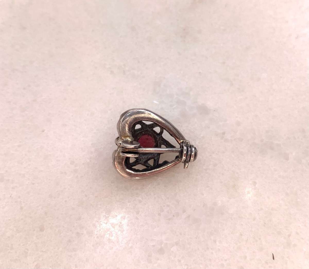 Brooch - Silver Coloured Magen David (Star Of David) on Patterned Border, Brown Stone #ML968 R195...