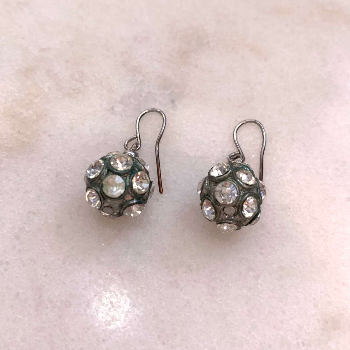 Earrings - Silver Tone Shepherds Hook. Diamante Stones Set On Silver Style Round Ball #ML972 R195...
