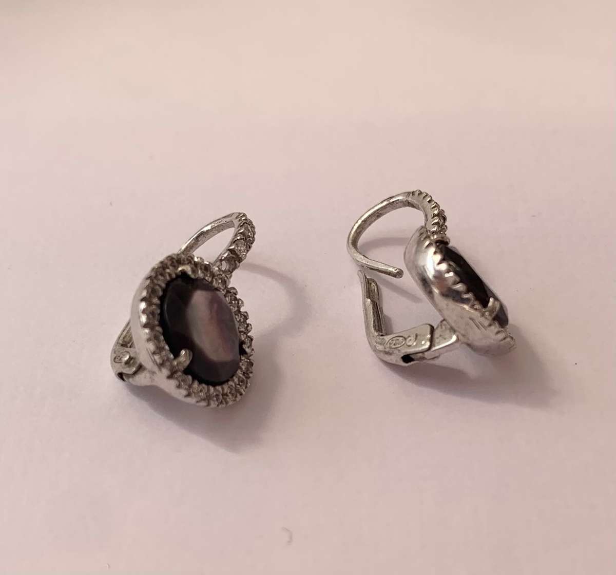 Earrings - Purple Colour-Changing Stone Surrounded By Clear Stones (Alexandrite).925 Silver #ML1004