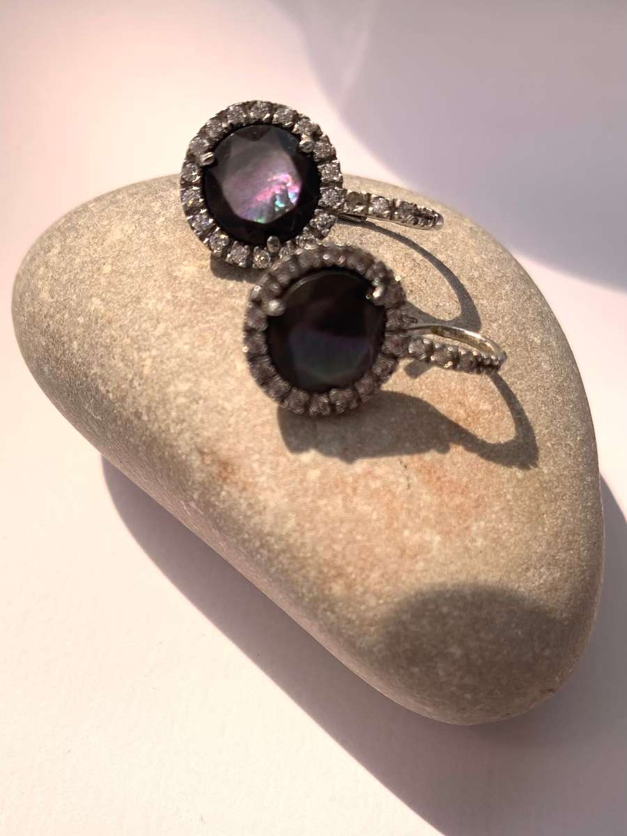 Earrings - Purple Colour-Changing Stone Surrounded By Clear Stones (Alexandrite).925 Silver #ML1004