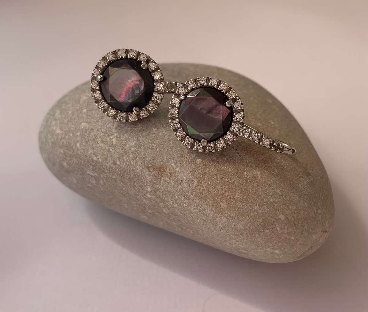 Earrings - Purple Colour-Changing Stone Surrounded By Clear Stones (Alexandrite).925 Silver #ML1004