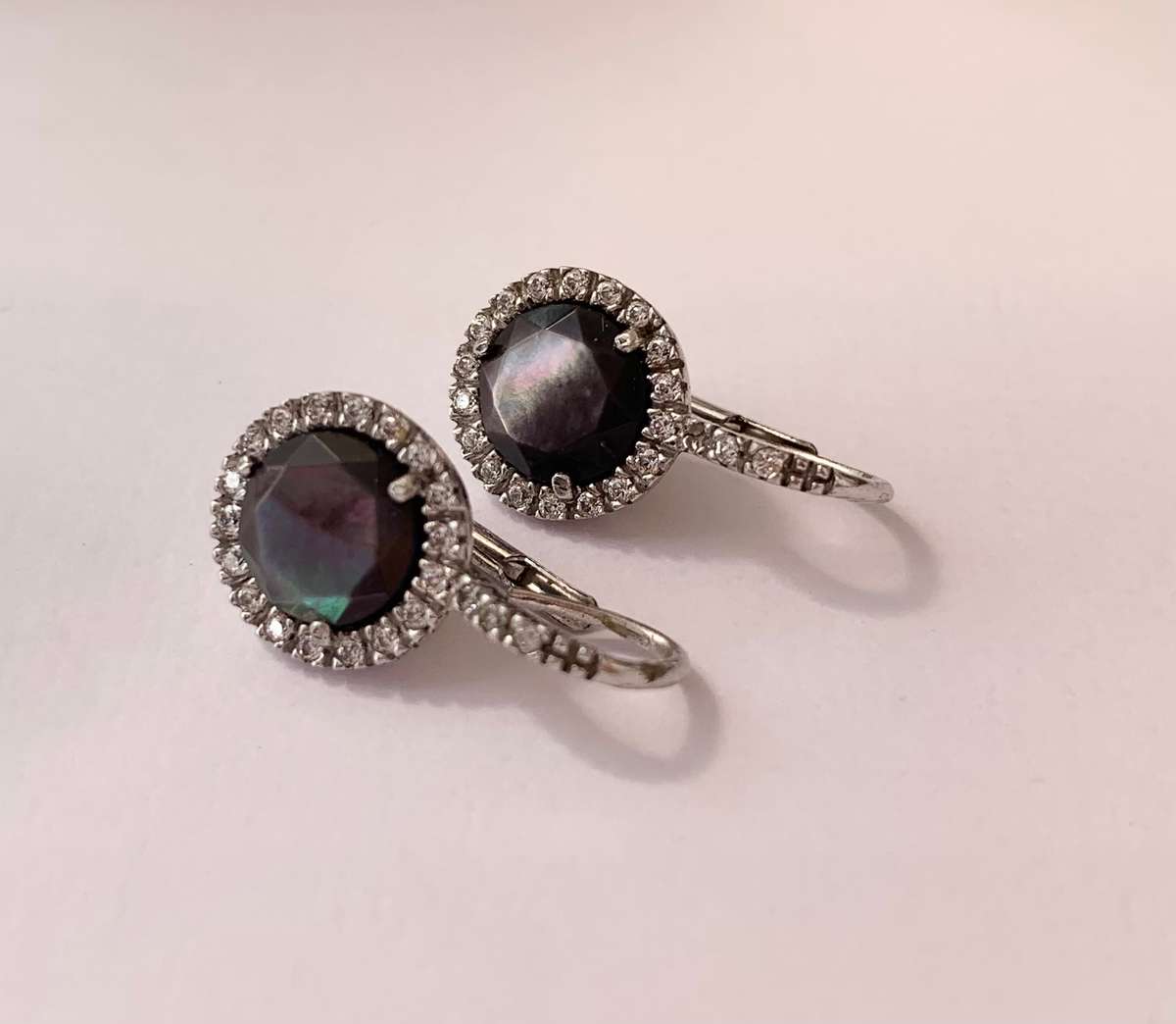 Earrings - Purple Colour-Changing Stone Surrounded By Clear Stones (Alexandrite).925 Silver #ML1004