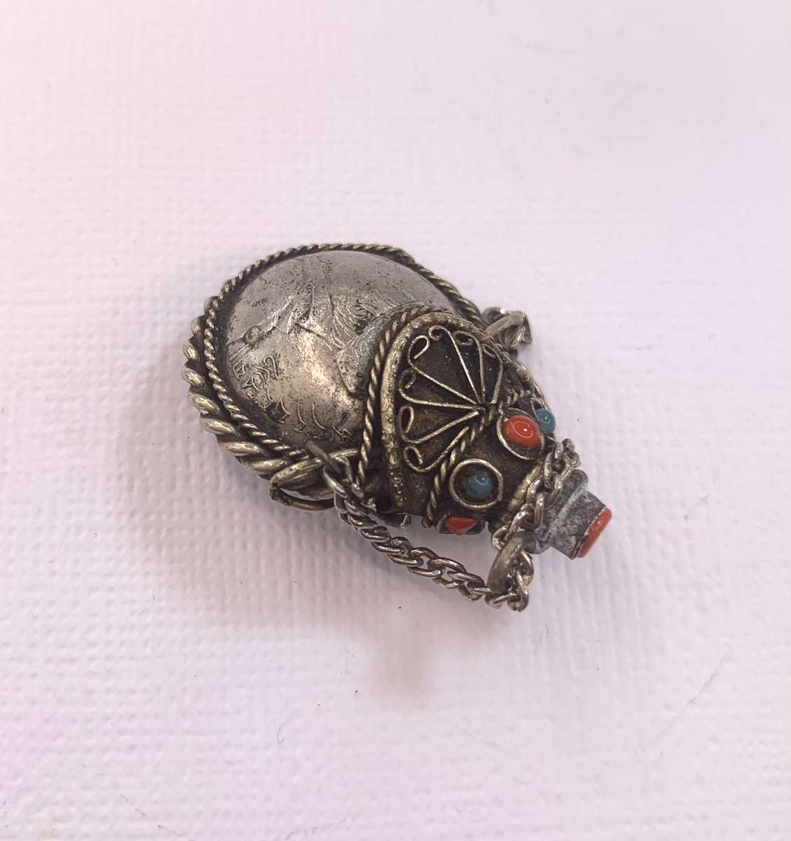 Vintage Perfume Bottle - Filigree Design Red And Blue Stones. Silver Colour #ML1060 R495.00 | Dim...