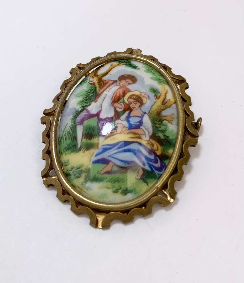Brooch - Ceramic Oval Limoges France In Gold Colour #ML1119 R795.00 | Dimensions: 9mm x 43mm
