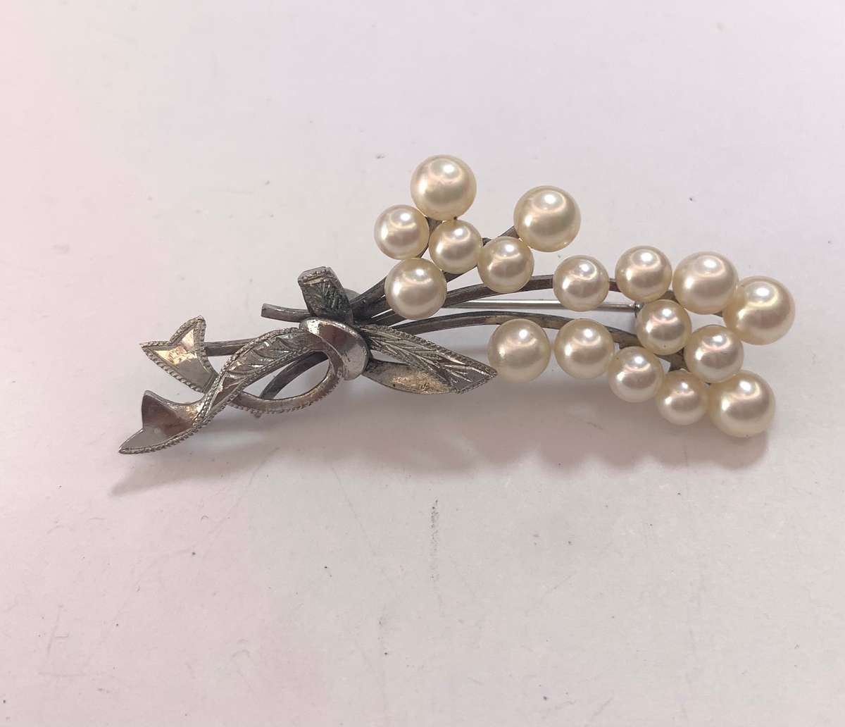 Brooch - Vintage Silver Brooch With Pearls and Bow #ML1147 R295.00 | Dimensions: 55mm x 20mm