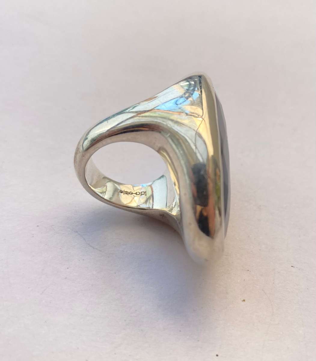 Ring - Sterling Silver With Big Onyx Stone. Ida-Elsie Brand. Marked SIL #ML1347