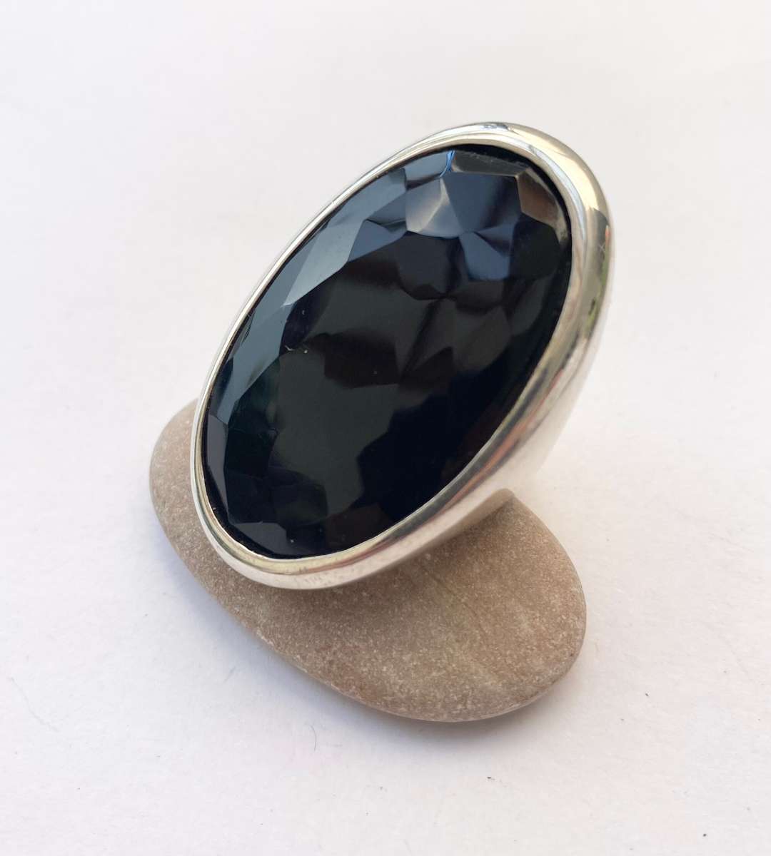 Ring - Sterling Silver With Big Onyx Stone. Ida-Elsie Brand. Marked SIL #ML1347