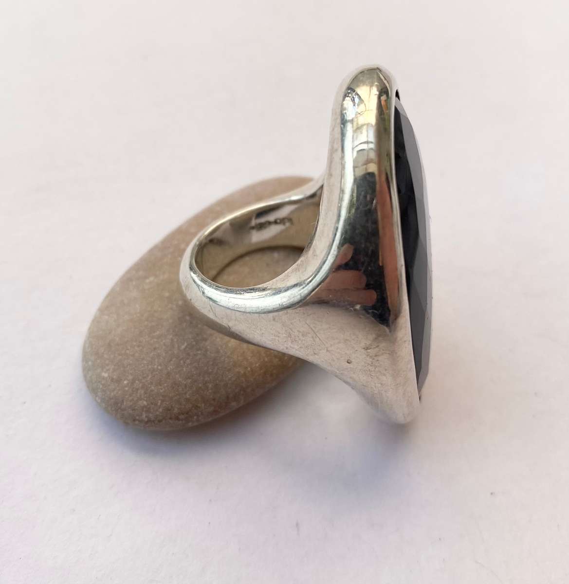 Ring - Sterling Silver With Big Onyx Stone. Ida-Elsie Brand. Marked SIL #ML1347