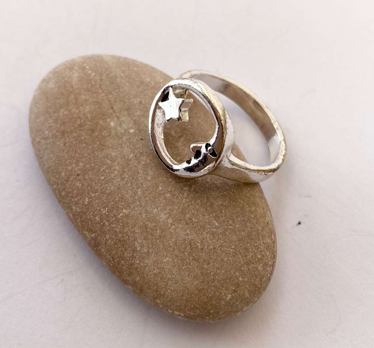 Ring - Band With Moon Circle and Star. Silver Colour #ML1417
