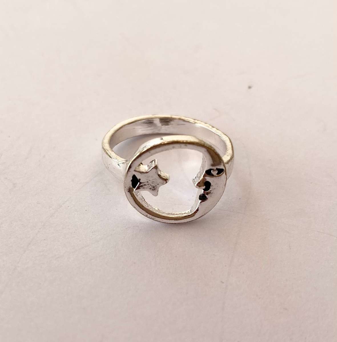 Ring - Band With Moon Circle and Star. Silver Colour #ML1417