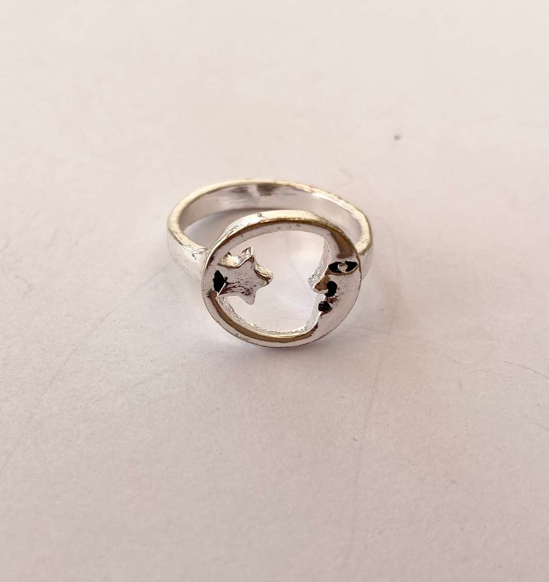Ring - Band With Moon Circle and Star. Silver Colour #ML1417