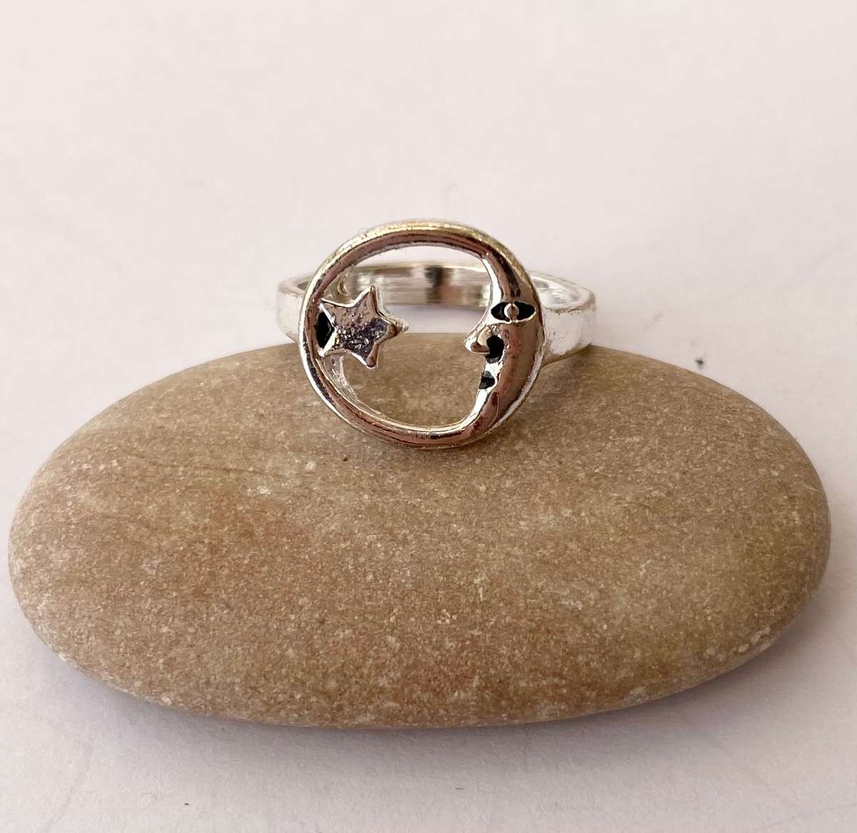 Ring - Band With Moon Circle and Star. Silver Colour #ML1417