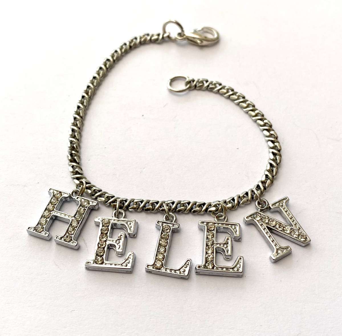 Bracelet - Chain With Name 'Helen'. Small Diamante Stones. Silver Colour #ML1640