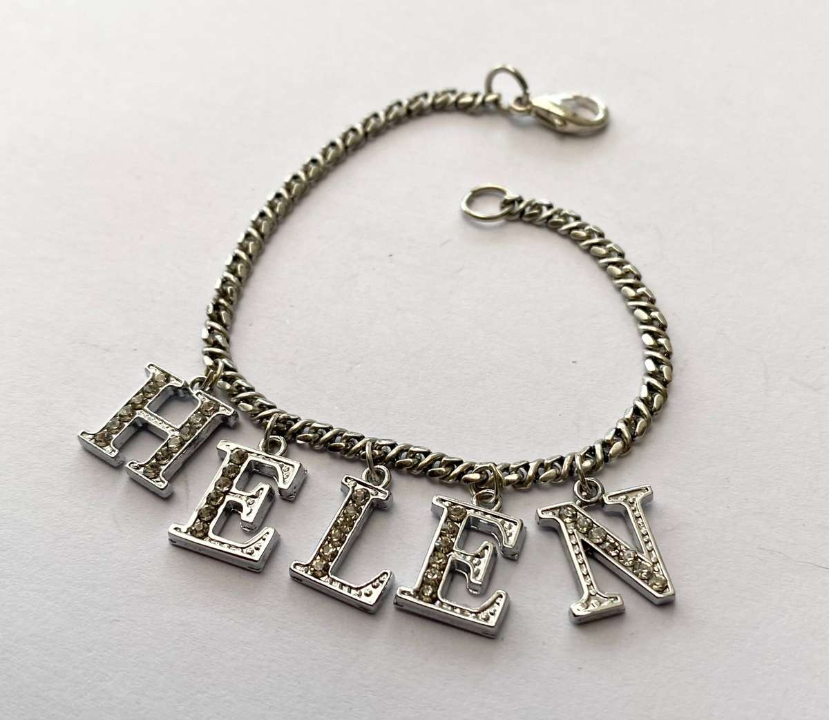 Bracelet - Chain With Name 'Helen'. Small Diamante Stones. Silver Colour #ML1640