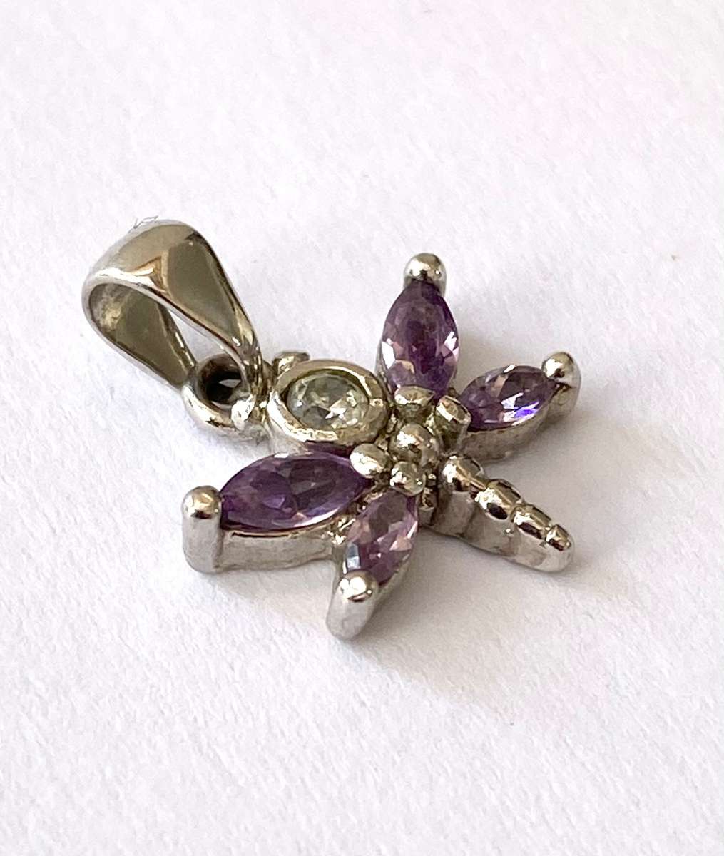 Charm - Dragonfly With Amethyst On Wings. Silver Colour. No Chain #ML1692