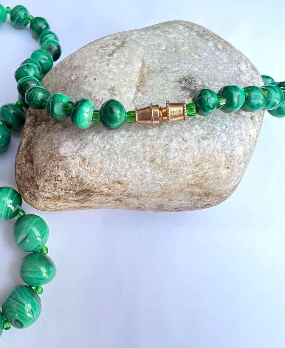 Necklace - Malachite Necklace with Three different size Stones and Centre Large Stone ML1716