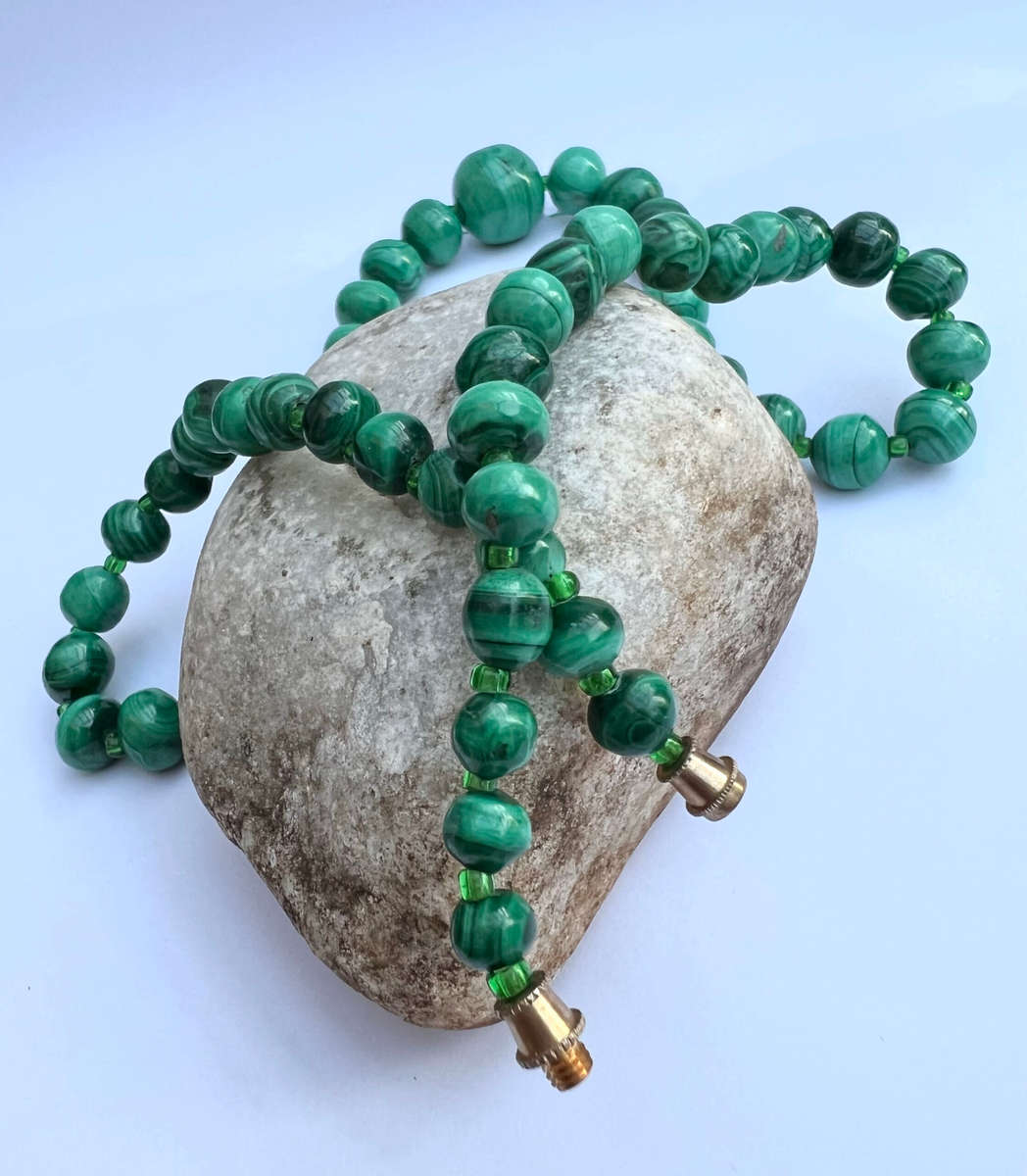 Necklace - Malachite Necklace with Three different size Stones and Centre Large Stone ML1716