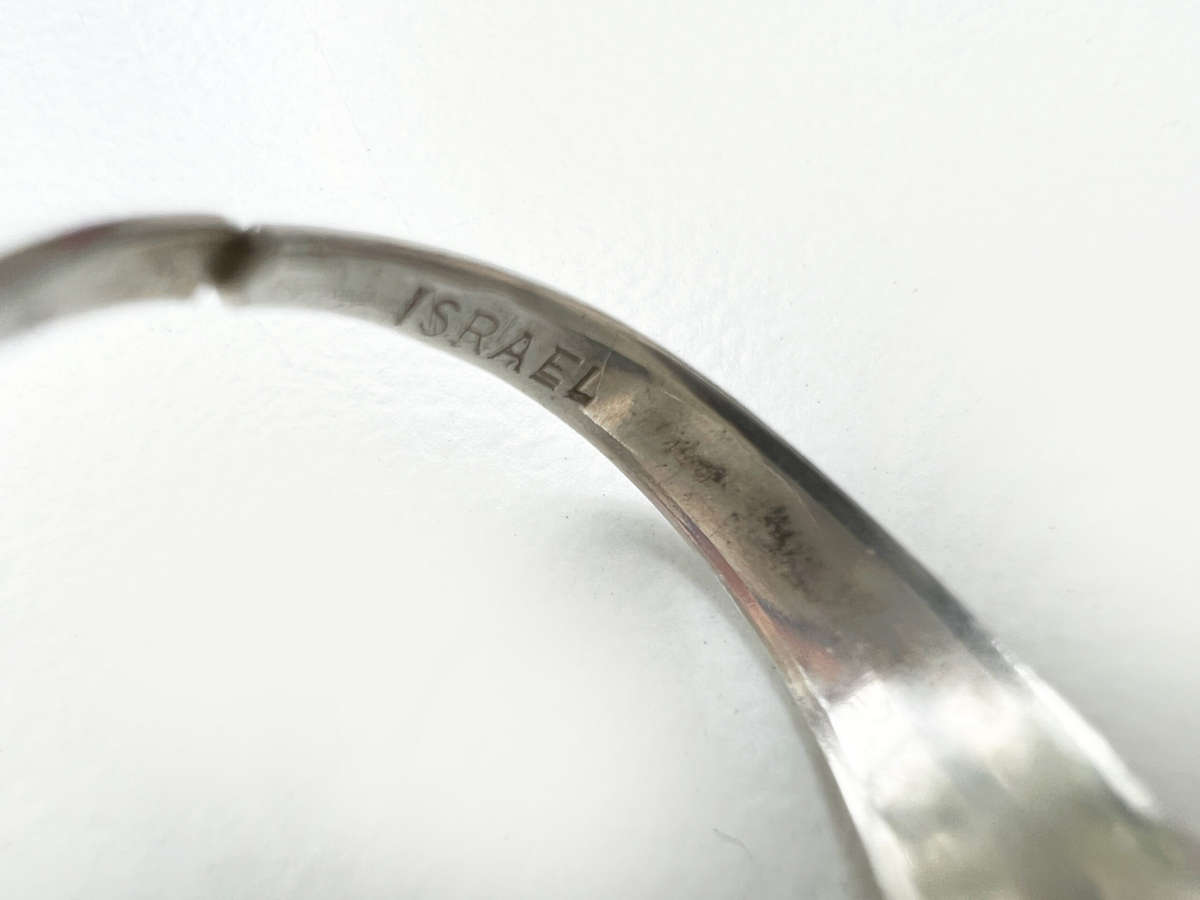 Ring - Vintage Sterling Stamped Israel Twisted Band with Round Eilat Stone Set in Silver ML1963