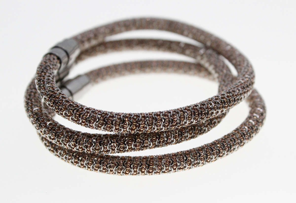 Bracelets - 3 x Rose Pink/Silver/ Tone Sparkly Bracelets with Magnetic Clasps - ML2312