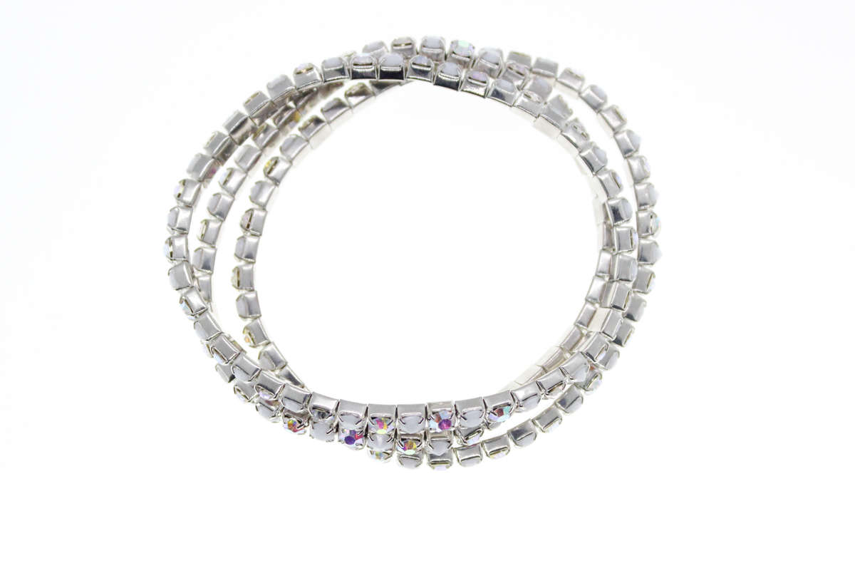 Bracelet - Fashion Silver Tone 3 x Elasticised Multicoloured Rhinestones - ML2385
