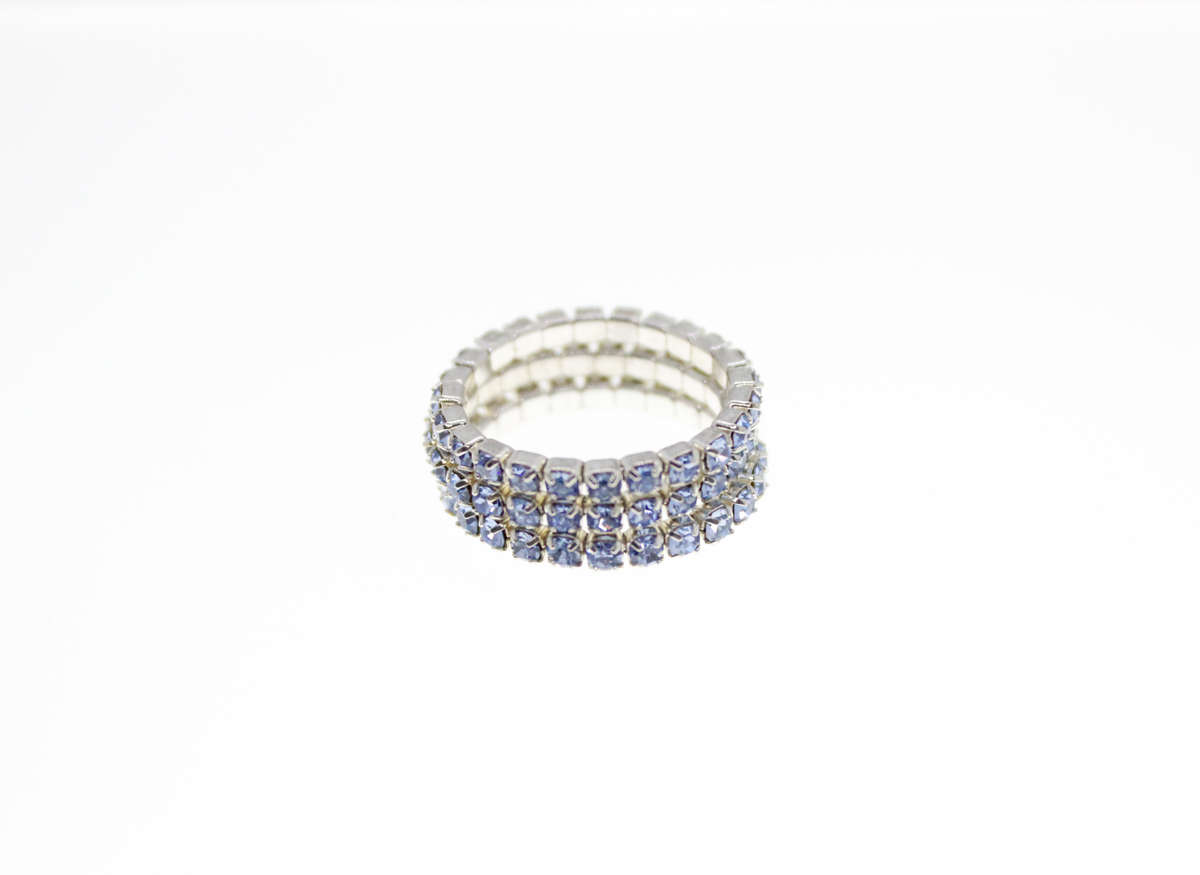Ring - 3 x Fashion Stretch Silver Tone Rings with Blue Diamantes - ML2404