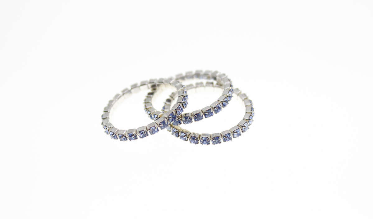 Ring - 3 x Fashion Stretch Silver Tone Rings with Blue Diamantes - ML2404