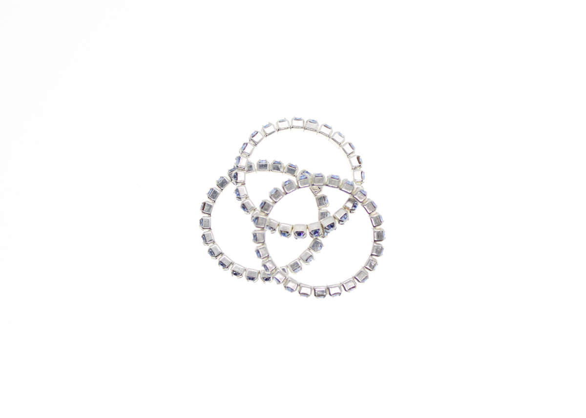 Ring - 3 x Fashion Stretch Silver Tone Rings with Blue Diamantes - ML2404