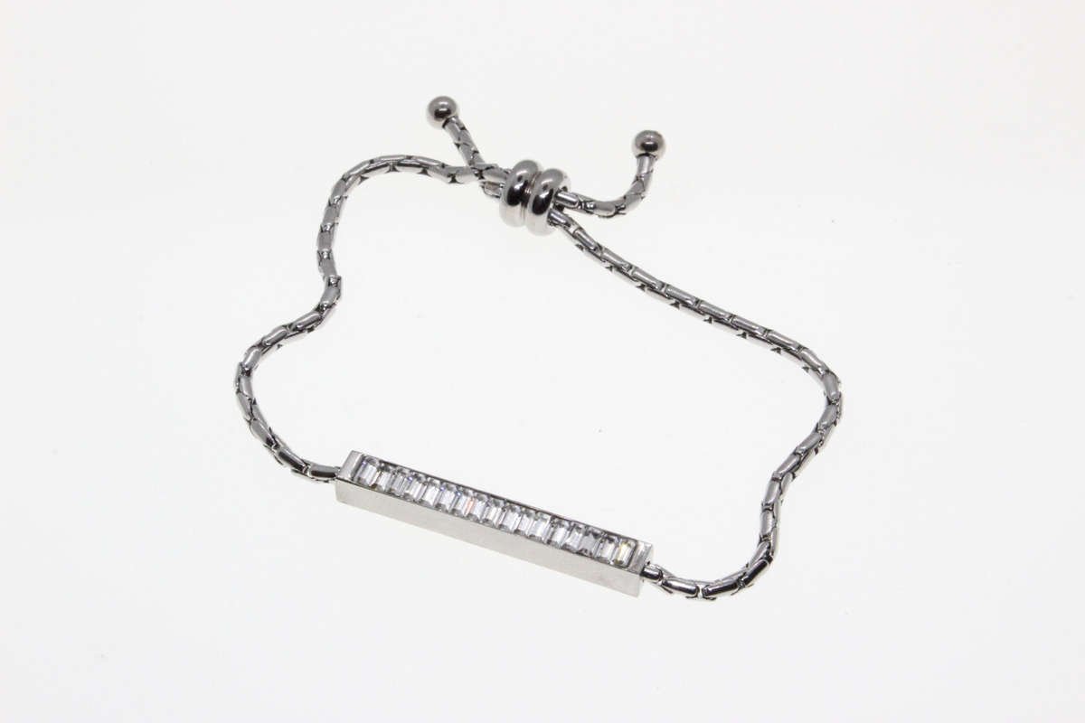 Bracelet - Fashion Silver Tone Stamped Del Coursy Expandable with Rectangular Clear Stones - ML2628