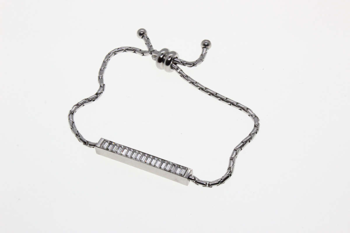 Bracelet - Fashion Silver Tone Stamped Del Coursy Expandable with Rectangular Clear Stones - ML2628